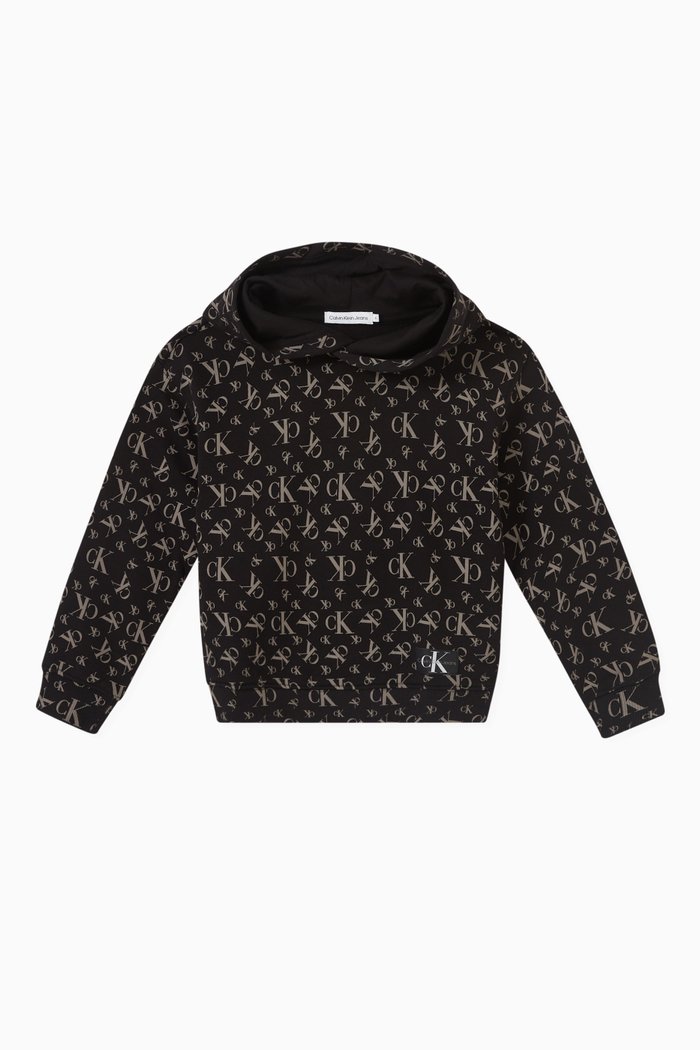

All-over Monogram-print Hoodie in Cotton, Black