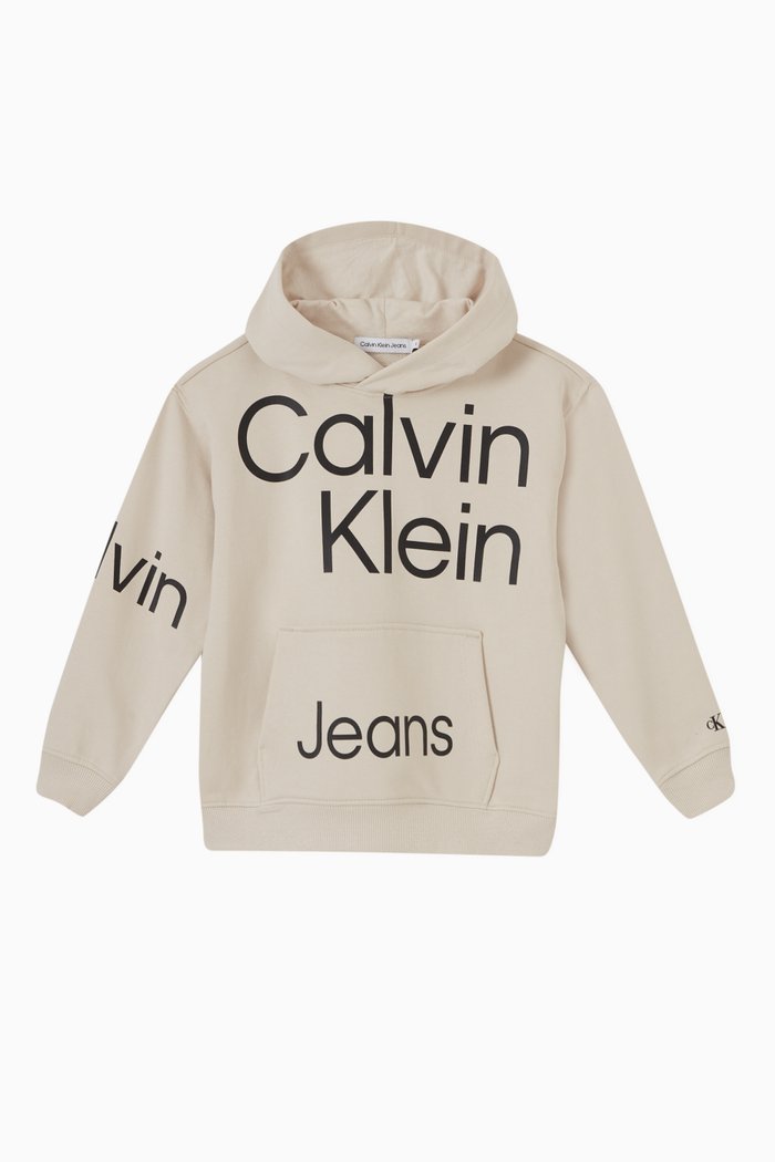 

Bold Institutional Logo Hoodie in Cotton, Neutral