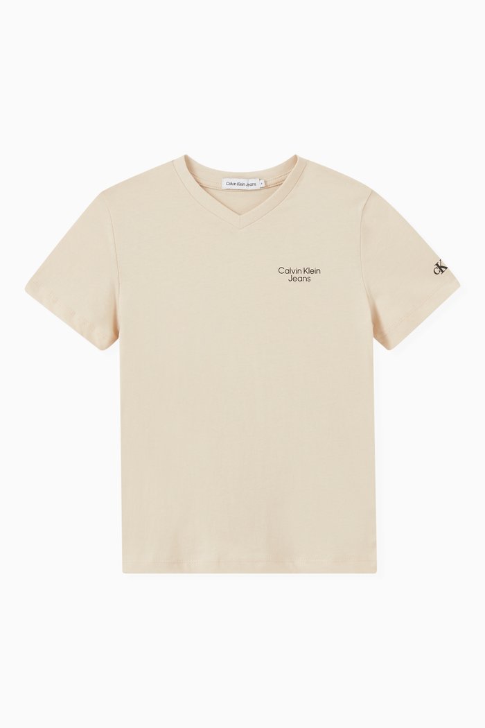

V-neck Logo T-shirt in Cotton, Neutral