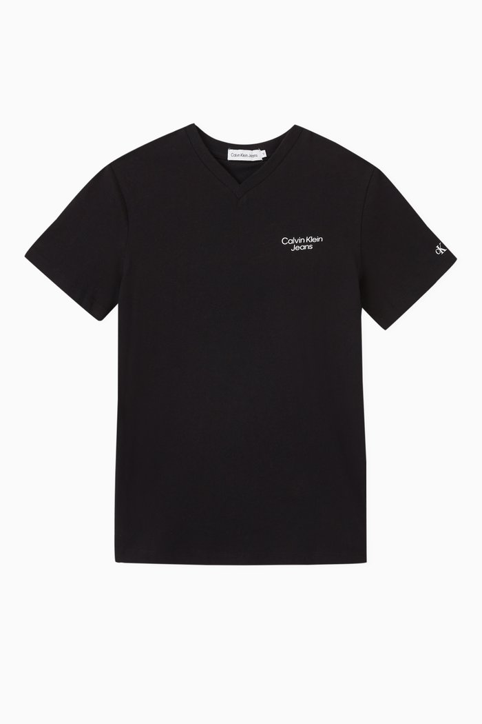V-neck Logo T-shirt in Cotton, Black