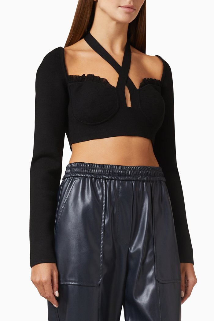 

Halterneck Bra Top in Pointelle, Black