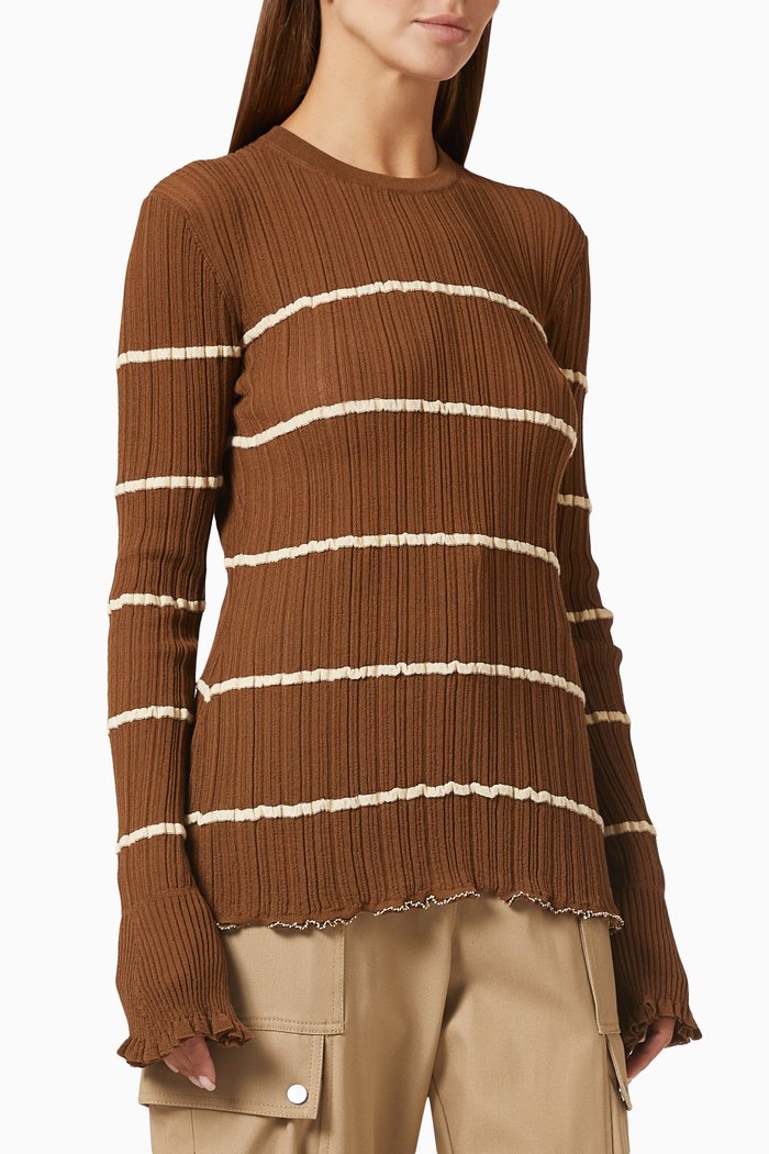 

Striped Sheer Top in Ribbed-knit, Brown