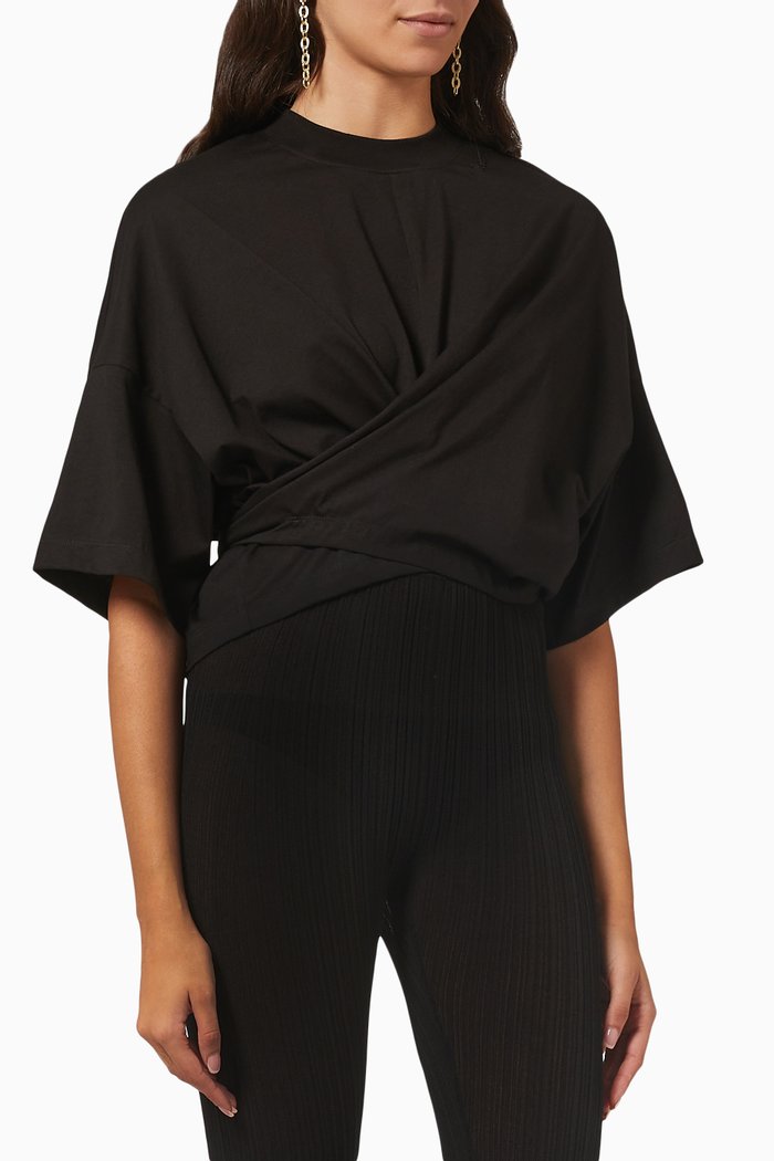 

Twisted Tie Back T-shirt in Cotton-jersey, Black
