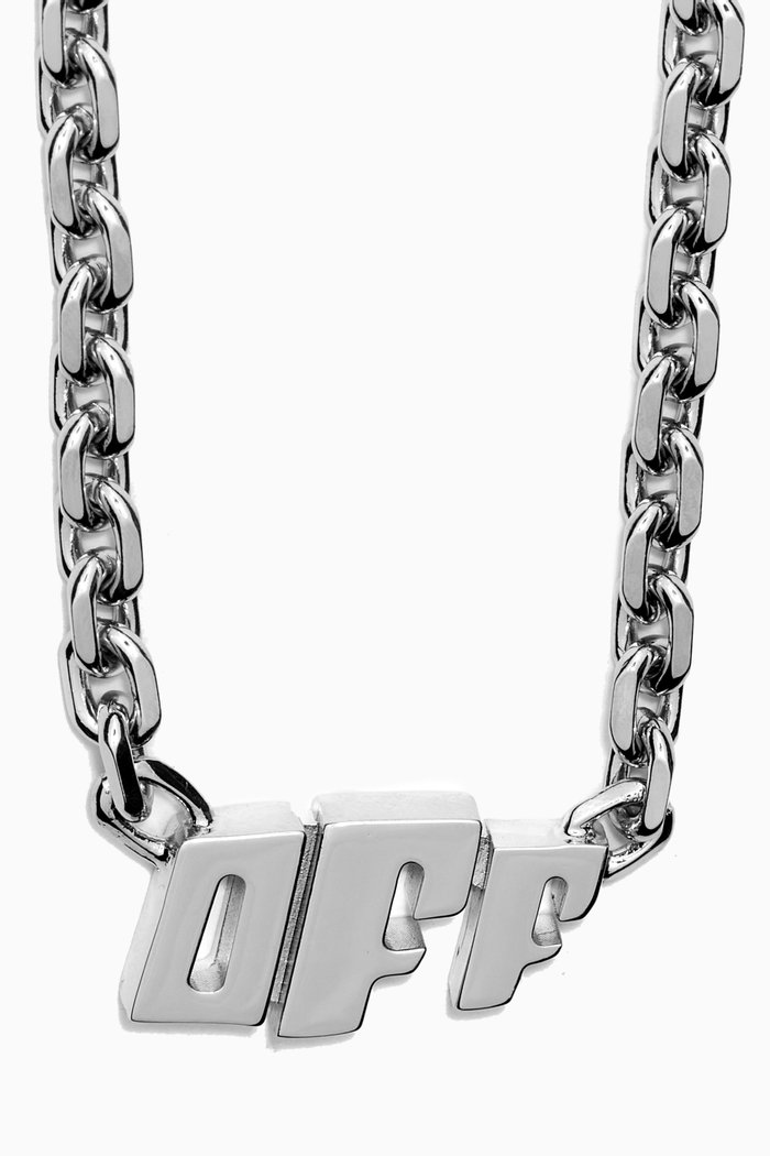 Off Logo Chain Necklace in Brass, Silver