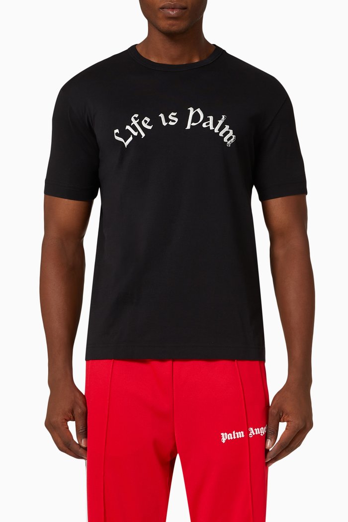

Life is Palm Fitted T-shirt in Cotton Jersey, Black