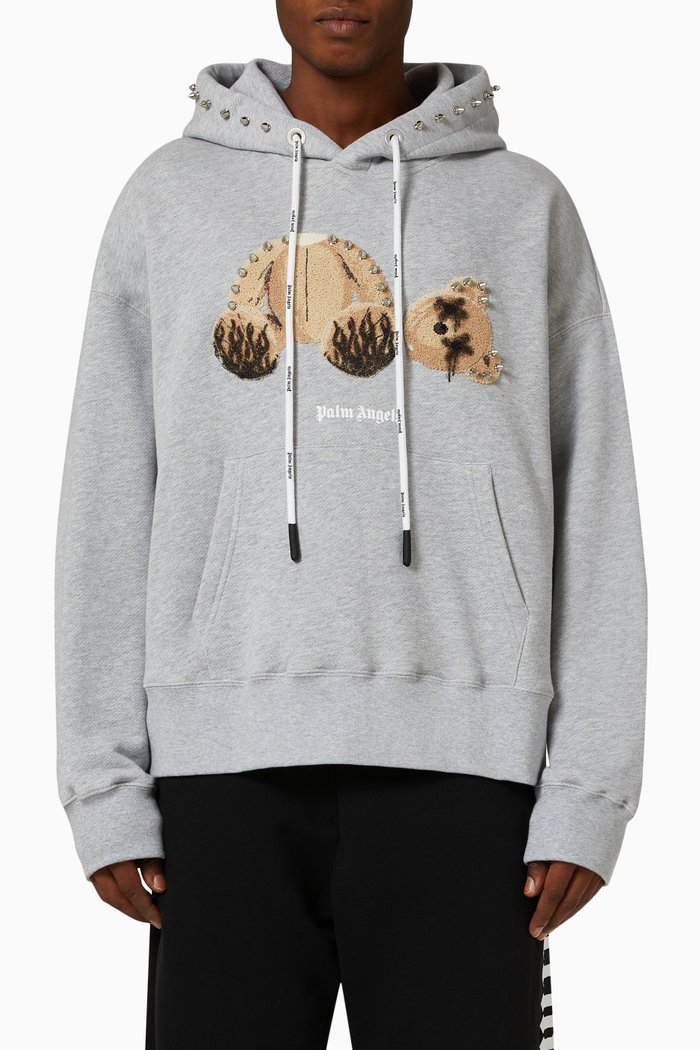 

Punk Bear Hoodie in Cotton Fleece, Grey