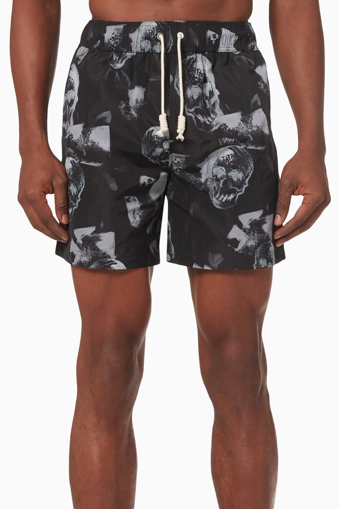 

Skull Print Swim Shorts, Black