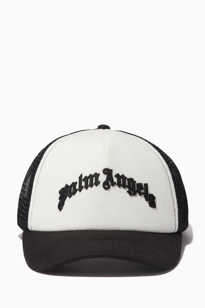 Curved Logo Trucker Cap in Cotton & Mesh, Black