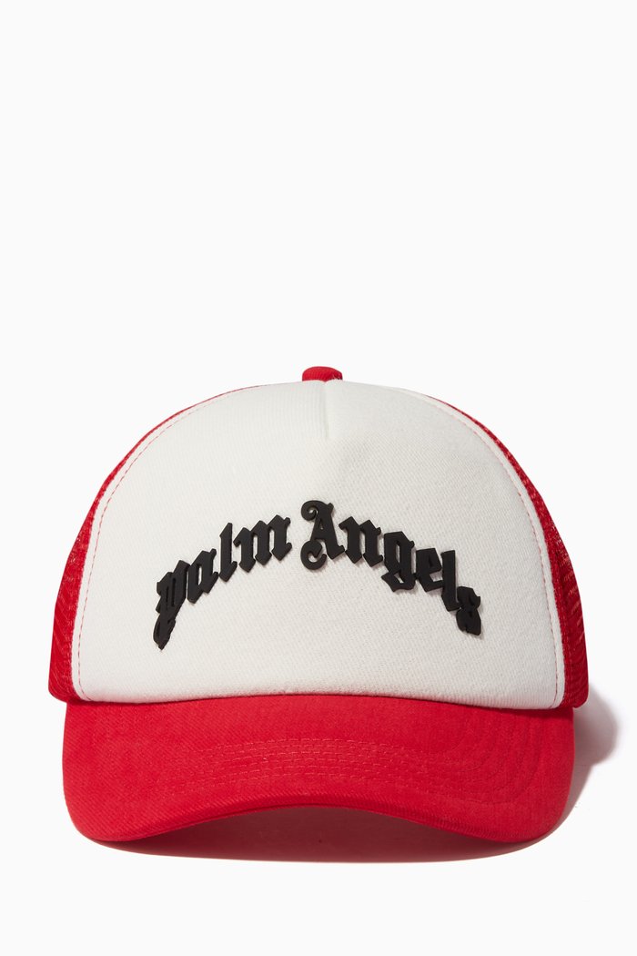 

Curved Logo Trucker Cap in Cotton & Mesh, Red
