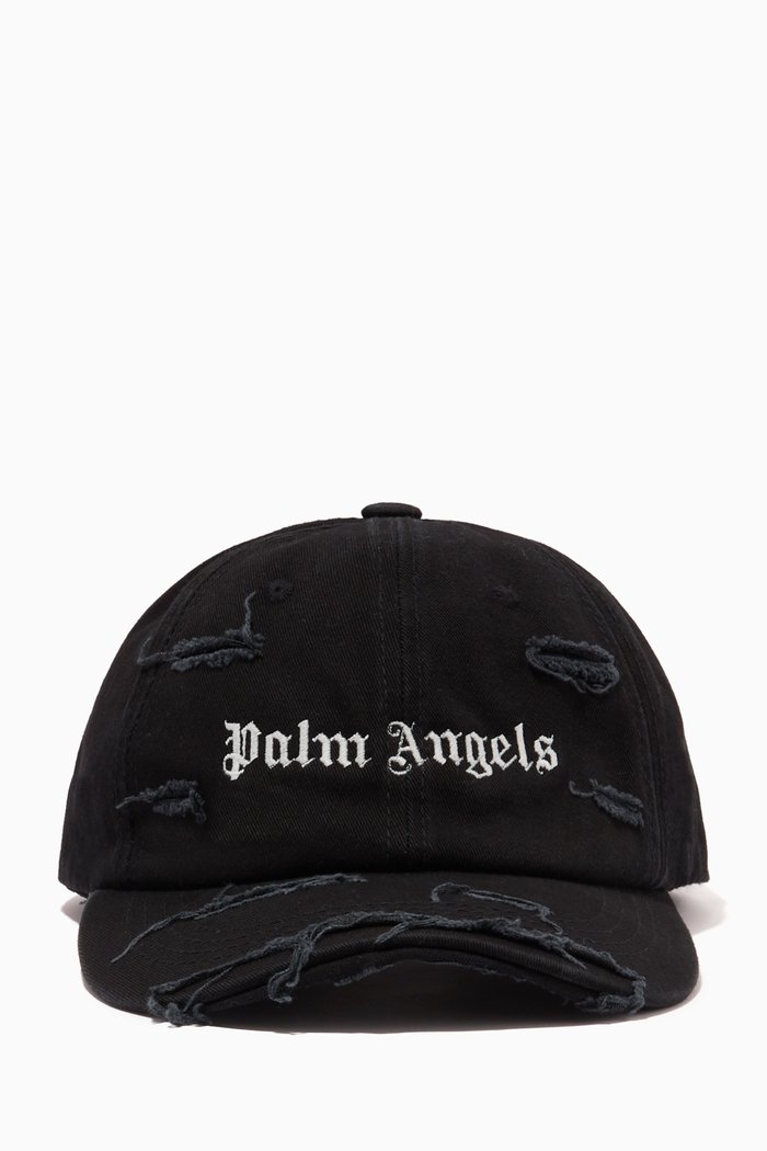 

Ripped Logo Baseball Cap in Cotton, Black