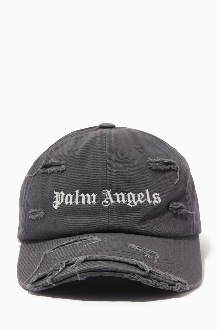 Ripped Logo Baseball Cap in Cotton, Grey