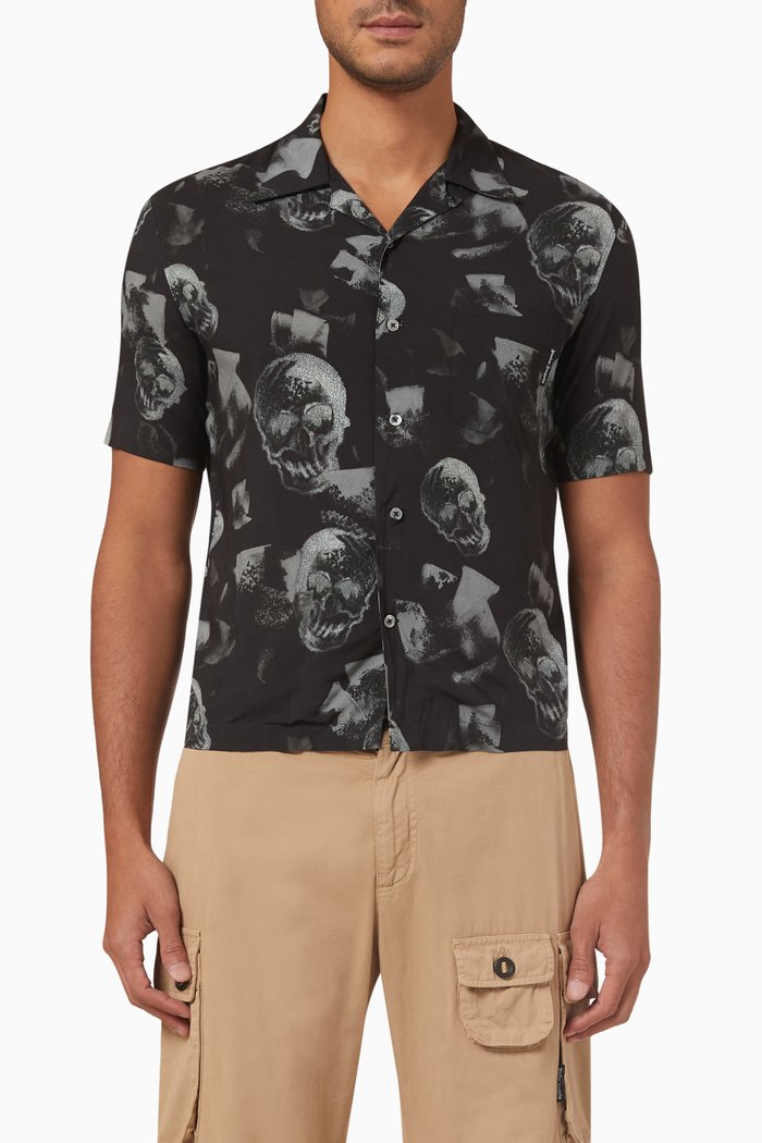 

Skull Print Shirt in Viscose, Black