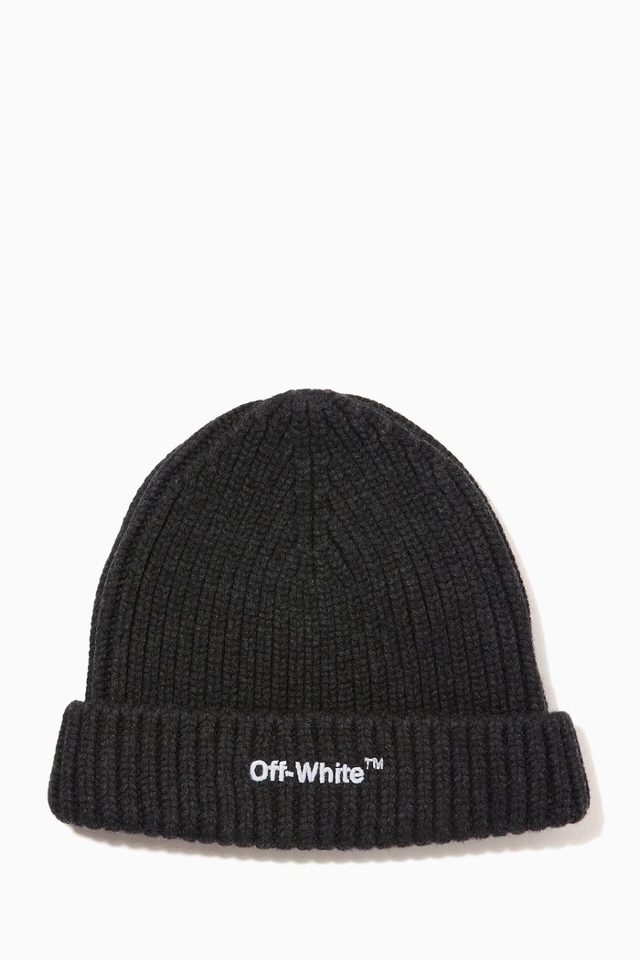 Helvet Beanie in Ribbed Wool Knit, Black