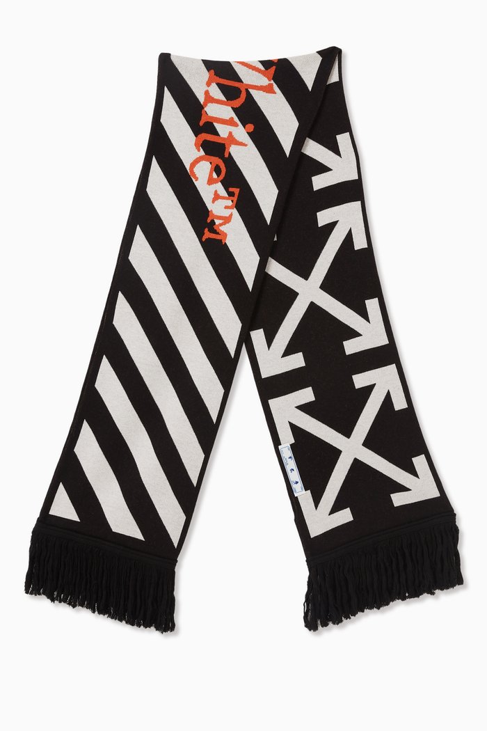 

Diagonals Logo Scarf in Wool-blend Knit, Black