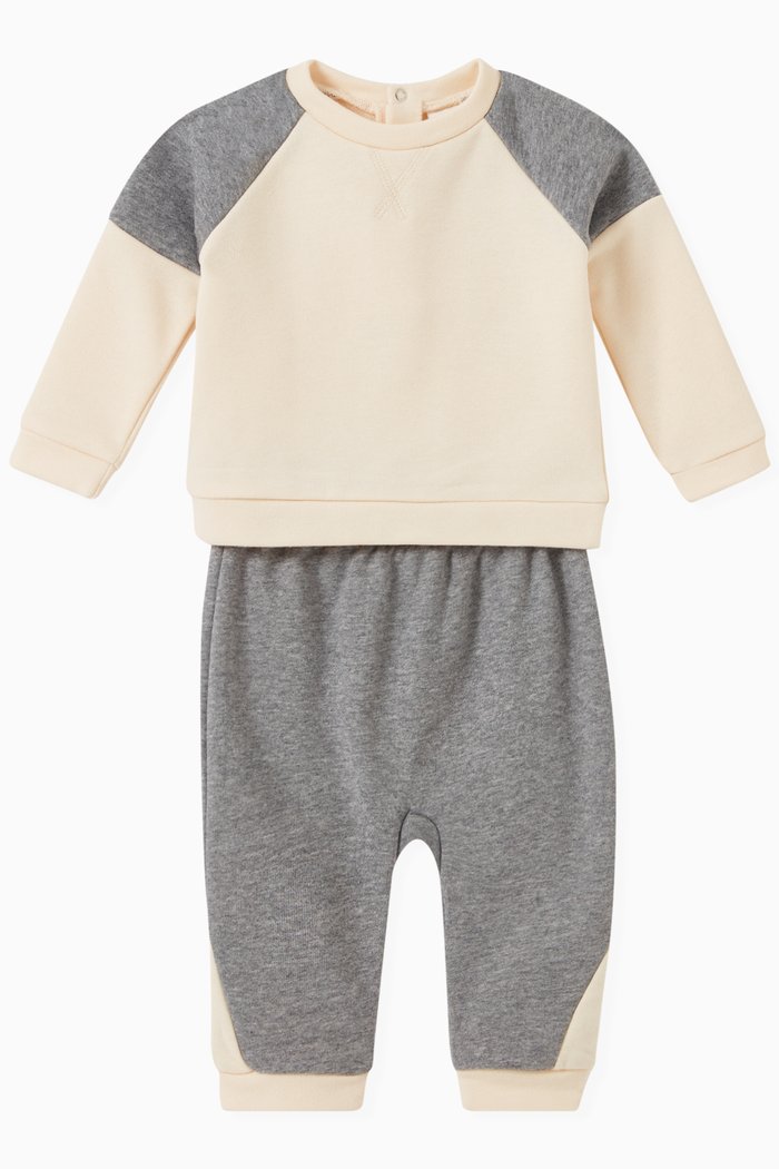 

Colour-block Sweatshirt and Joggers in Cotton, Set of Two, Grey