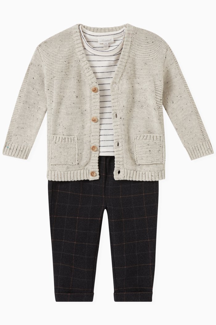 

Cardigan, Top and Pants, Set of Three, Grey