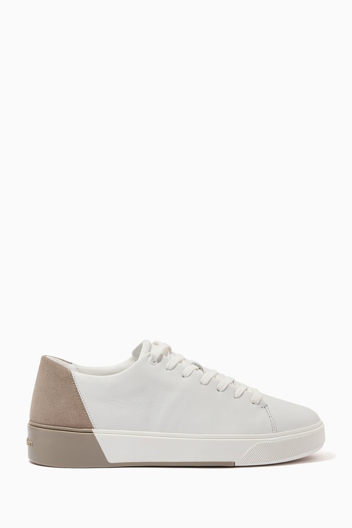 

Colour-block Low-top Sneakers in Leather & Suede, White