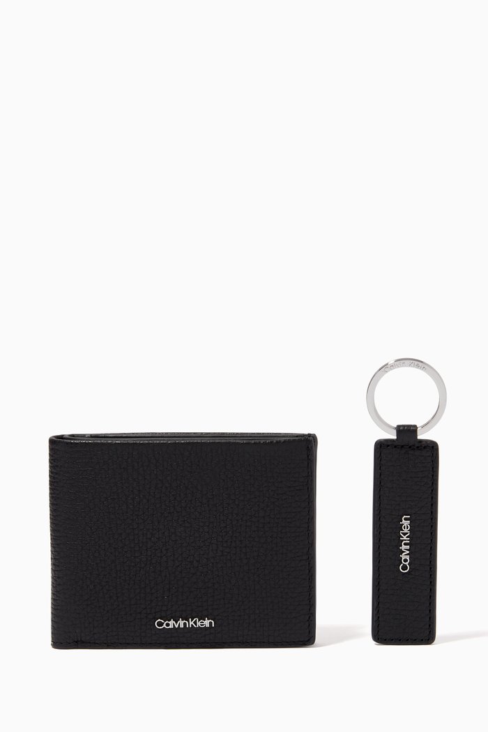 

Minimalism Bi-fold Wallet & Key Fob Set in Leather, Black