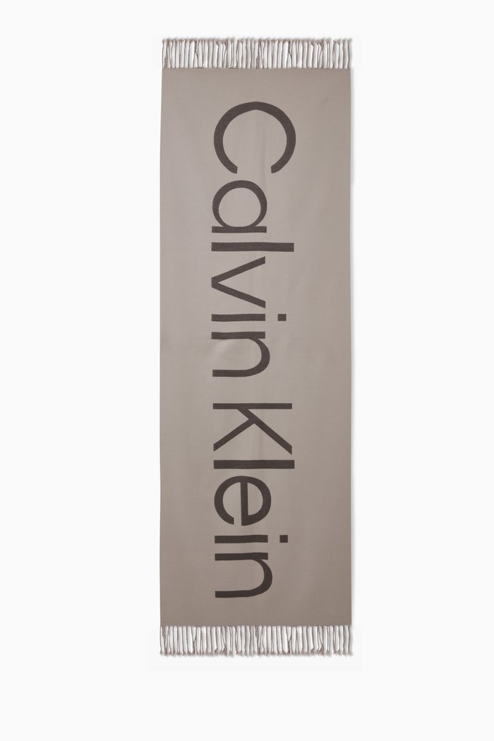 

Jacquard Scarf in Wool Knit, Grey