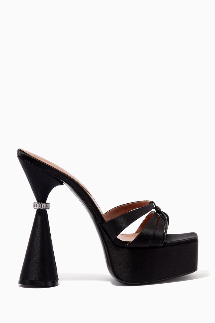 

Sienna 130 Platform Mule Sandals in Satin, Black