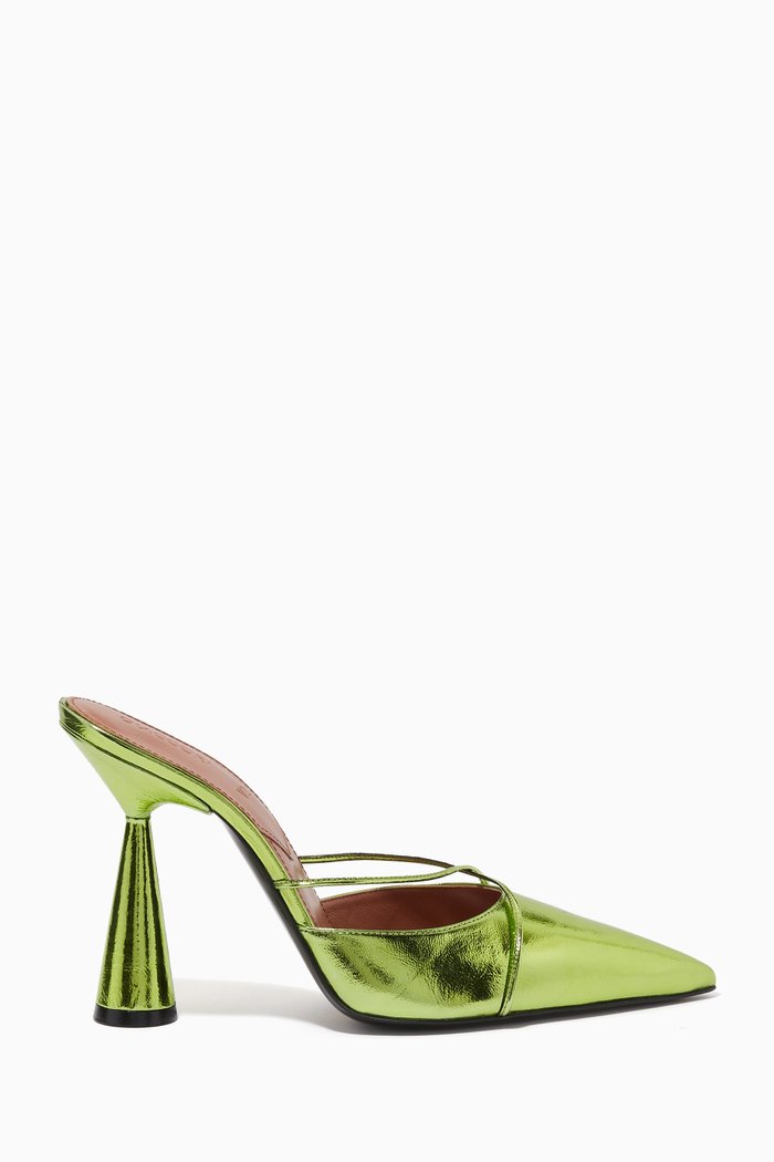 

Layla 100 Point-toe Mules in Metallic Leather, Green