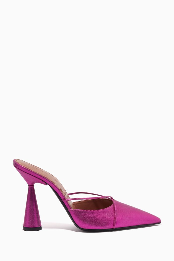 

Layla 100 Point-toe Mules in Metallic Leather, Purple