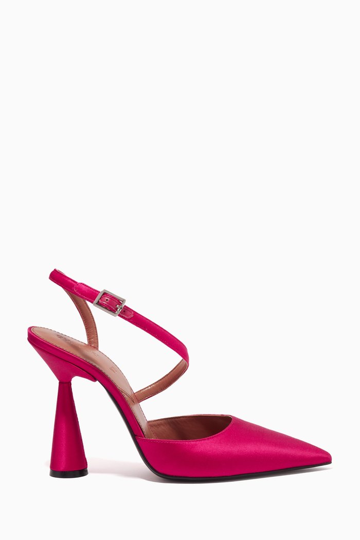 

Arya 100 Slingback Point-toe Mules in Satin, Pink