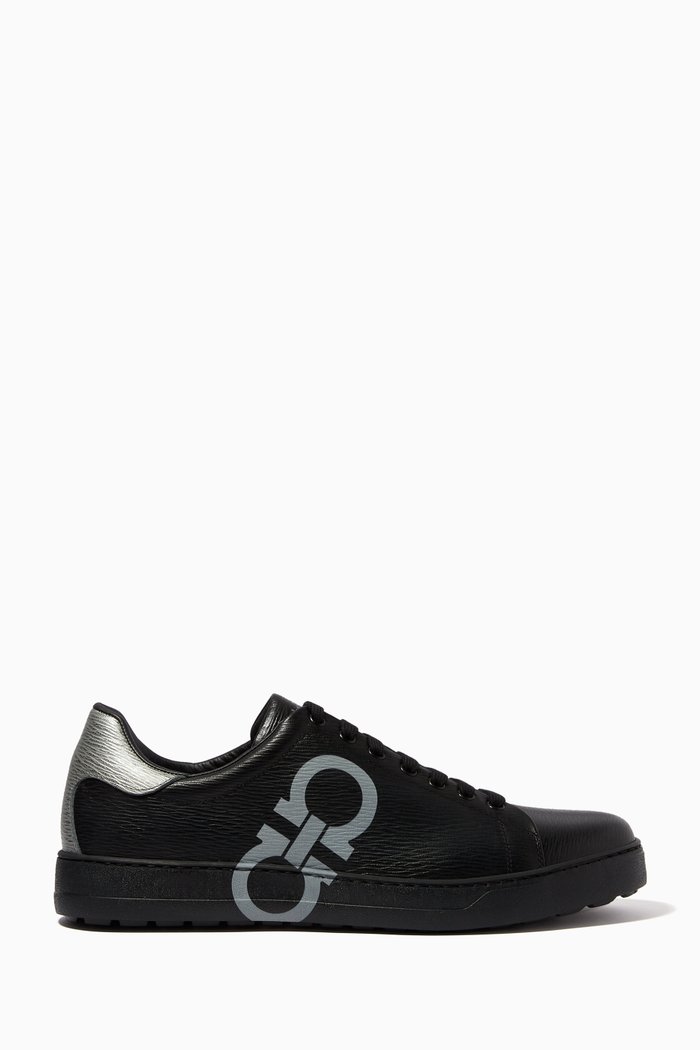 

Number Logo Print Sneakers in Smooth Leather, Black