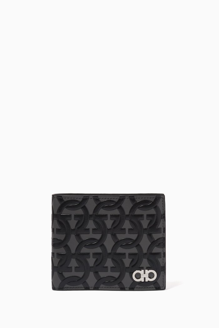 

Gancini Wallet in Embossed Leather, Grey