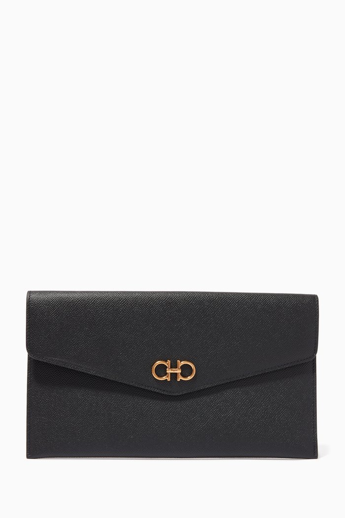 

Gancini Clutch Bag in Hammered Calf Leather, Black