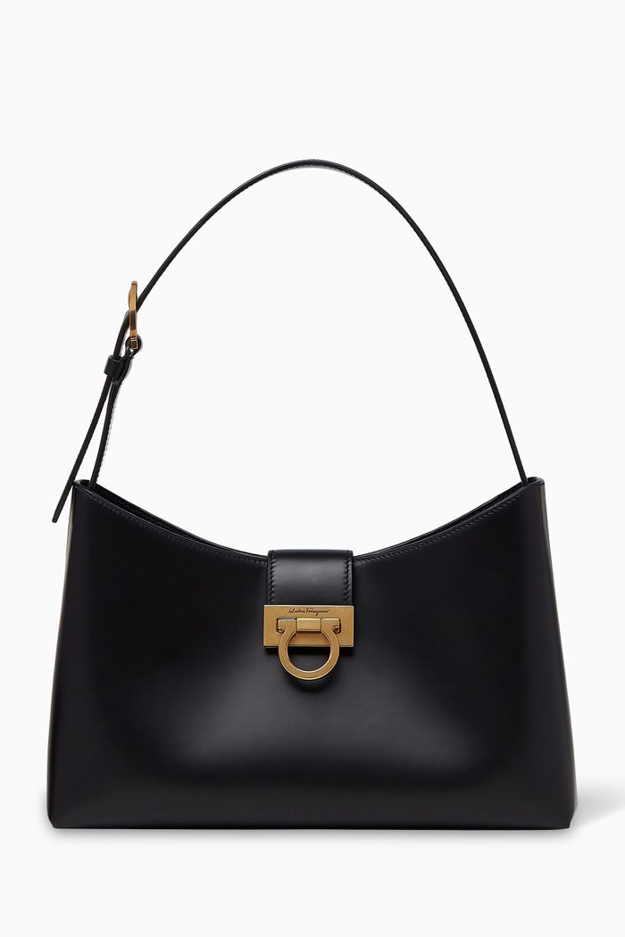 

Trifolio Shoulder Bag in Calf Leather, Black