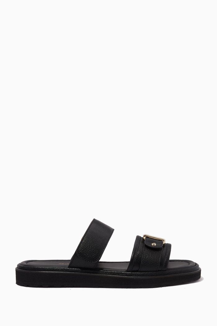 

Kamy Chunky Flat Sandals in Goat Leather, Black