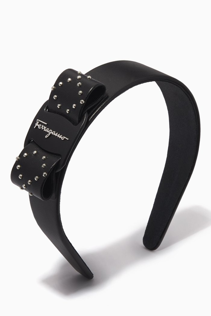 

Viva Bow Hairband in Calf Leather, Black