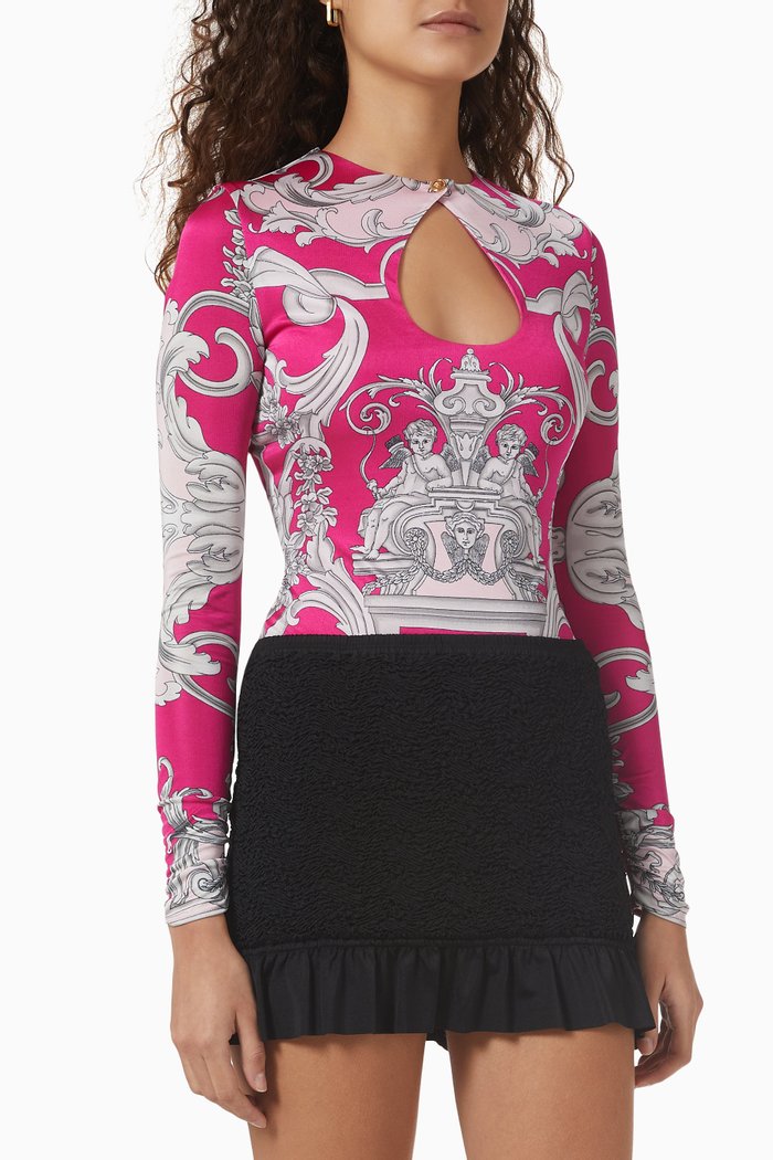 

Baroque-printed Bodysuit in Viscose Jersey, Pink
