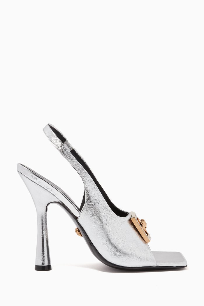 

Medusa 110 Crystal Sandals in Metallic Leather, Silver