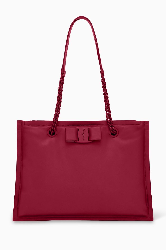 

Viva Tote Bag in Calf Leather, Burgundy
