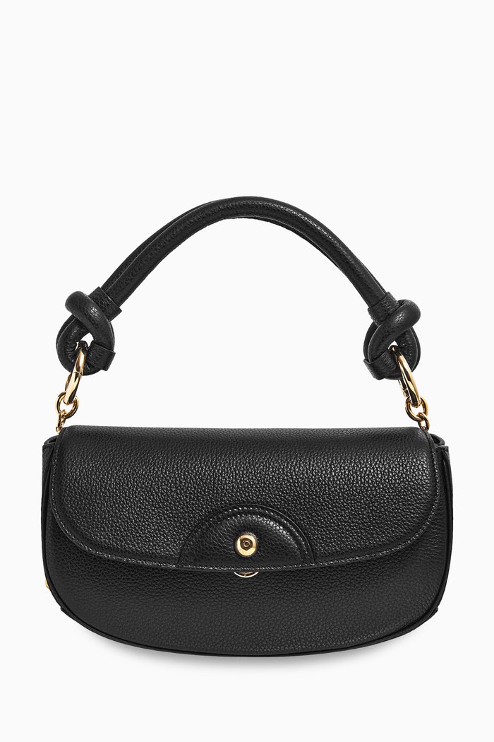 

Glam Top Handle Bag in Hammered Calf Leather, Black