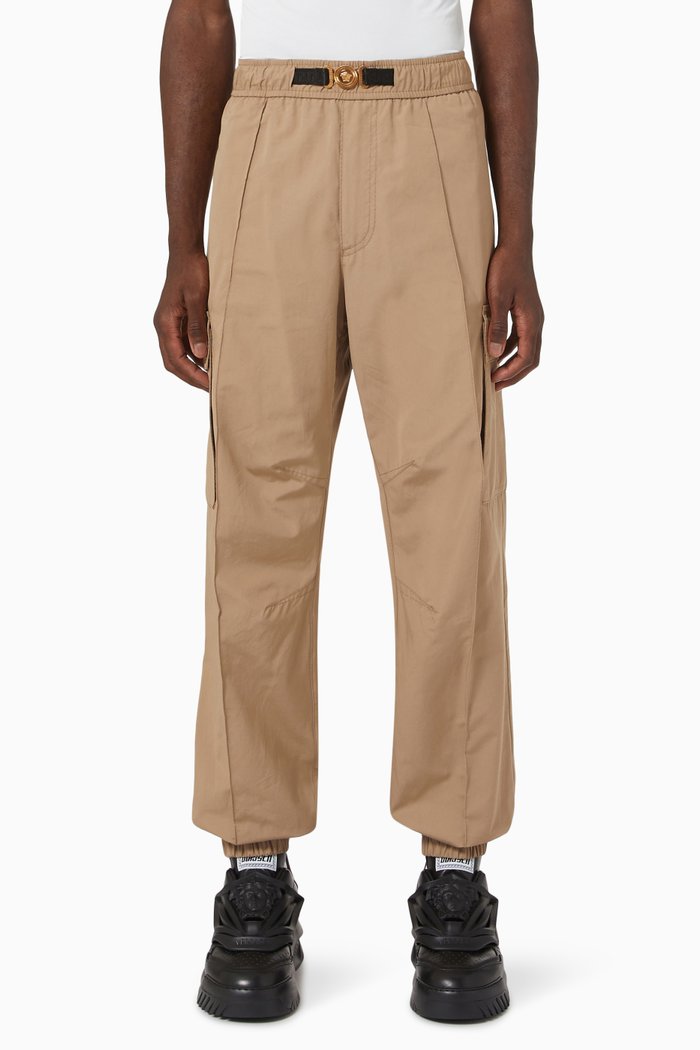 Medusa Greca Cargo Pants in Cotton, Neutral