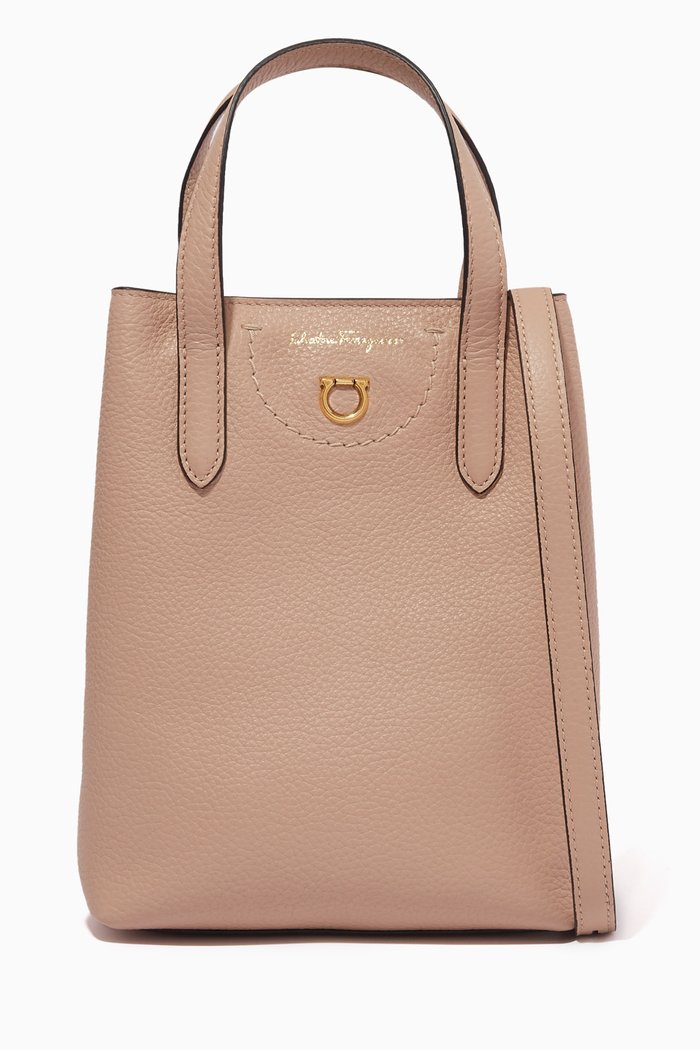 

Mini Tote Bag in Calf Leather, Neutral