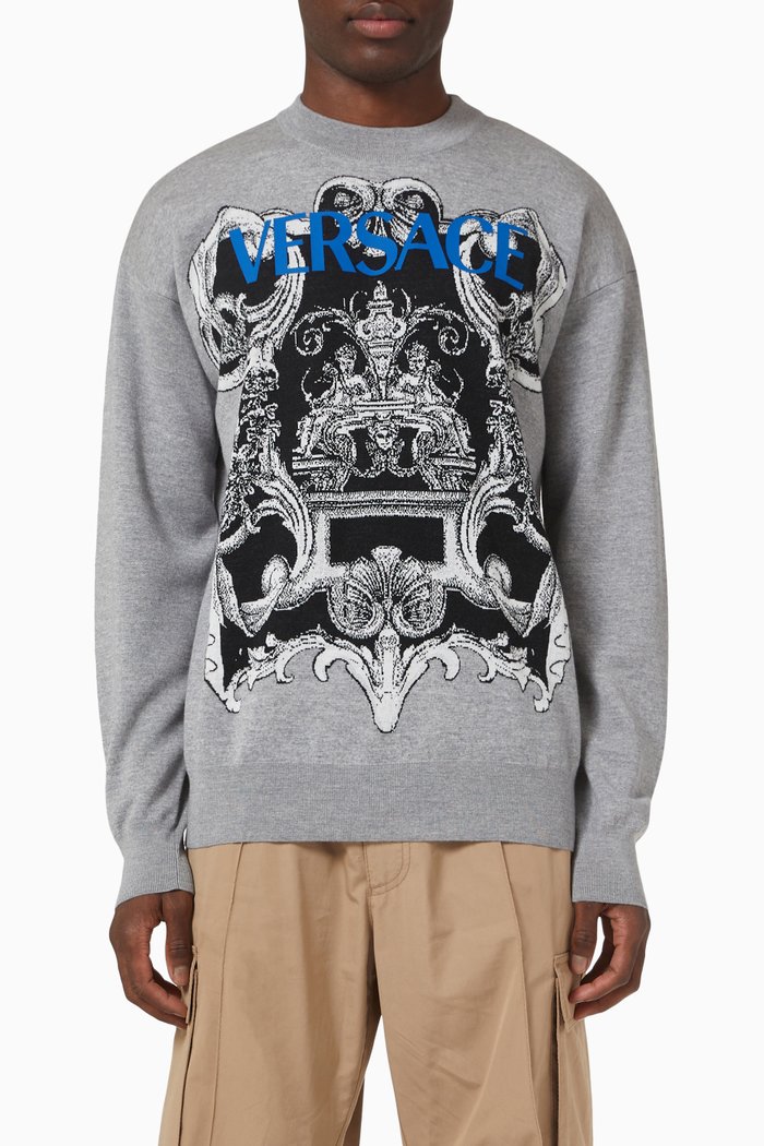 

Baroque Logo Sweater in Wool-blend, Grey