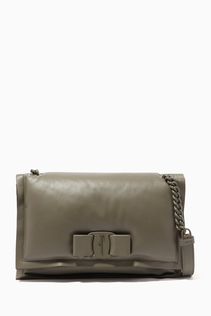 

Viva Bow Shoulder Bag in Calf Leather, Brown