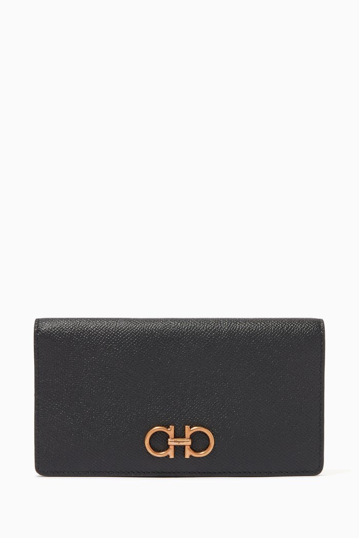 

Gancini Continental Wallet in Hammered Calf Leather, Black