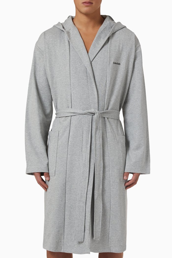 Modern Bathrobe in Cotton, Grey
