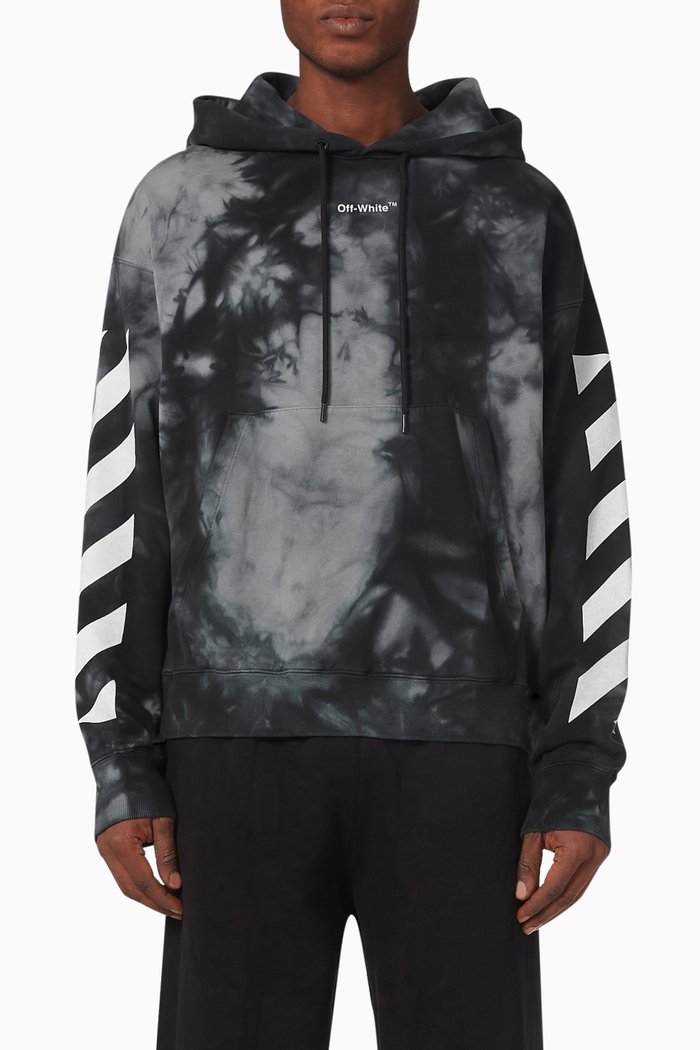 

Diagonal Arrows Tie-dye Hoodie in Cotton Terry, Grey