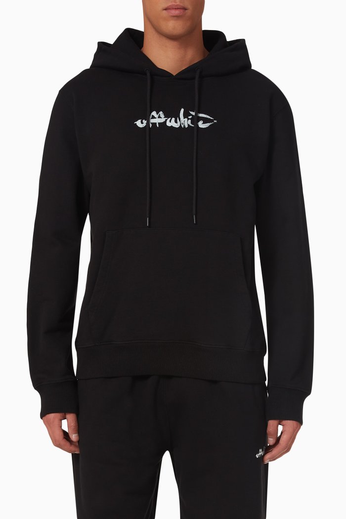 

Paint Arrow Slim-fit Hoodie in Cotton-fleece, Black