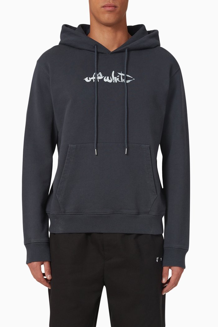 

Paint Arrow Slim-fit Hoodie in Cotton-fleece, Grey