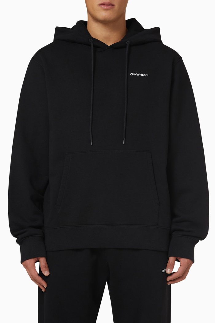 

Wave Outline Diagonal Hoodie in Cotton, Black