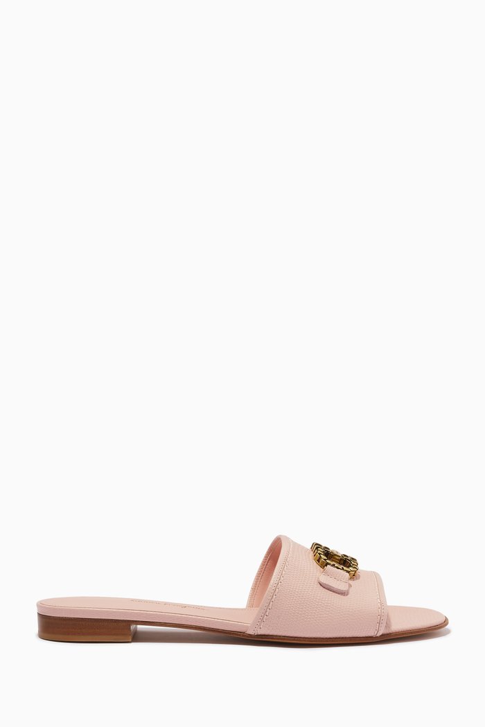 

Gancini Flat Slides in Hammered Calf Leather, Pink