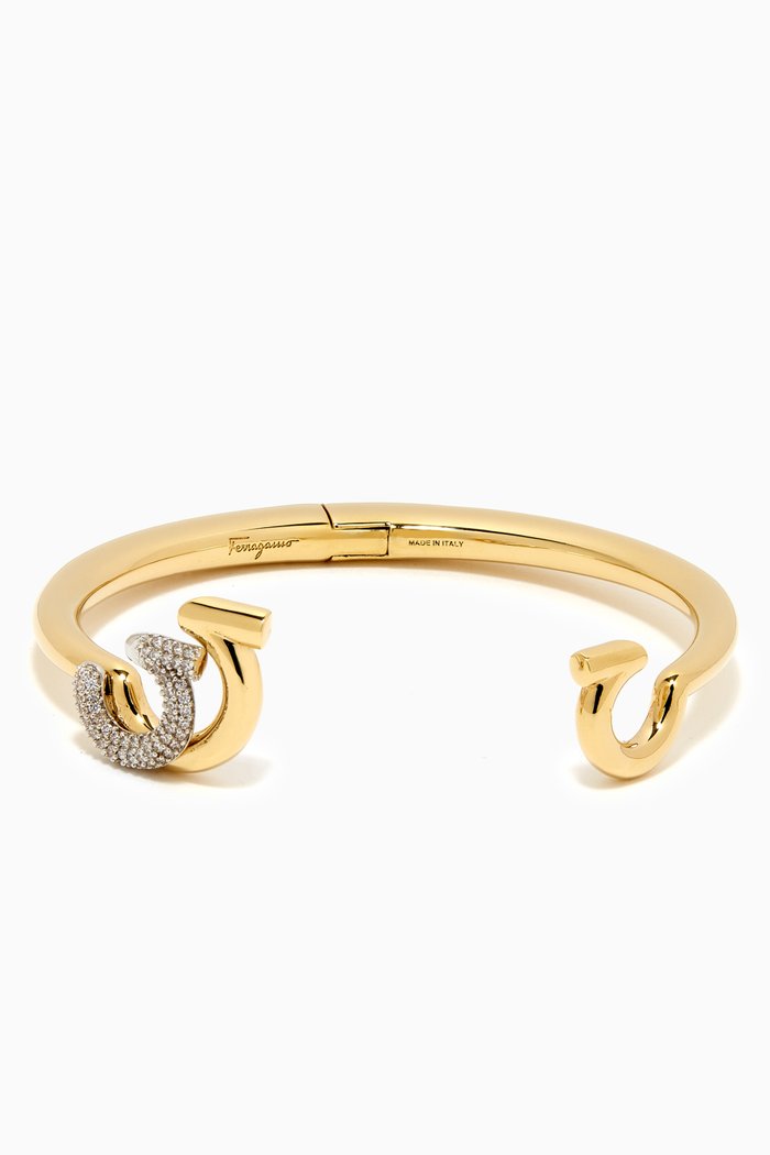 

Gancini Crystal Cuff Bangle in Brass, Gold