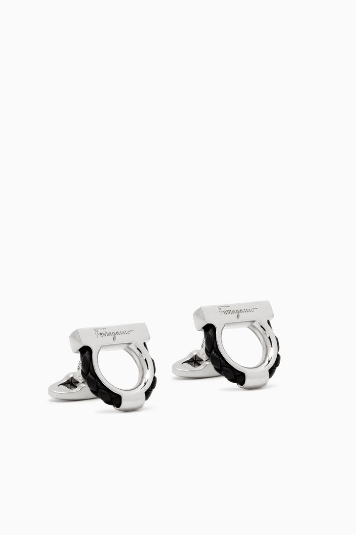 

Gancini Cufflinks in Leather & Brass, Brown
